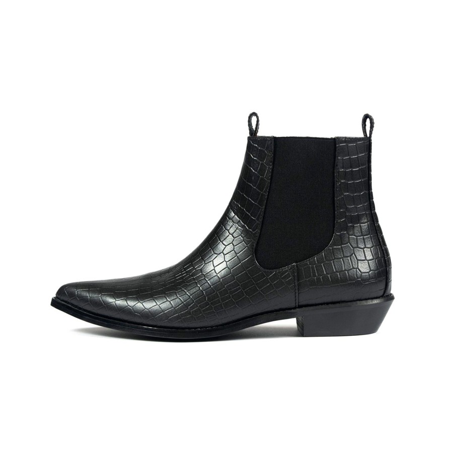 Men Straight To Hell Apparel Boots | Vegan Addison - Black Snakeskin Faux Leather Chelsea Boots