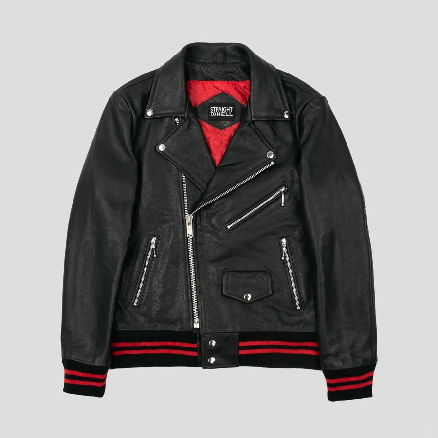 Men Straight To Hell Apparel Leather Jackets | Baron - Black And Red Leather Jacket