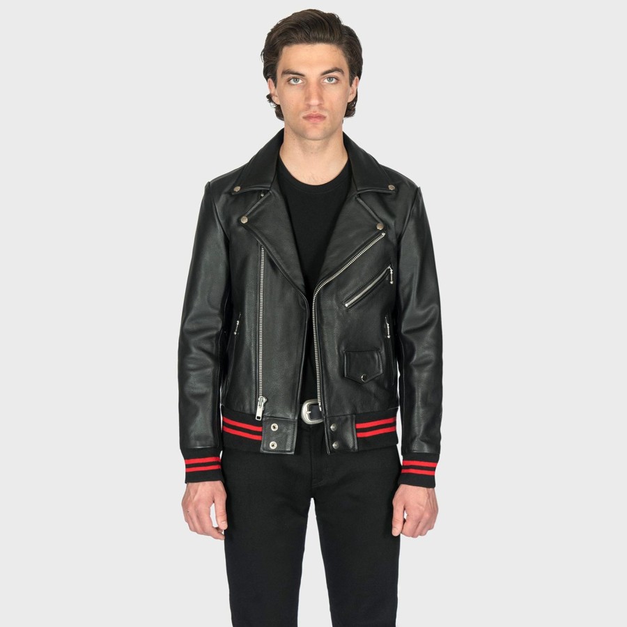 Men Straight To Hell Apparel Leather Jackets | Baron - Black And Red Leather Jacket