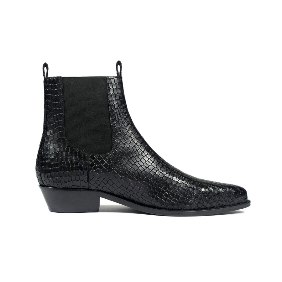 Men Straight To Hell Apparel Boots | Addison - Black Snakeskin Leather Chelsea Boots