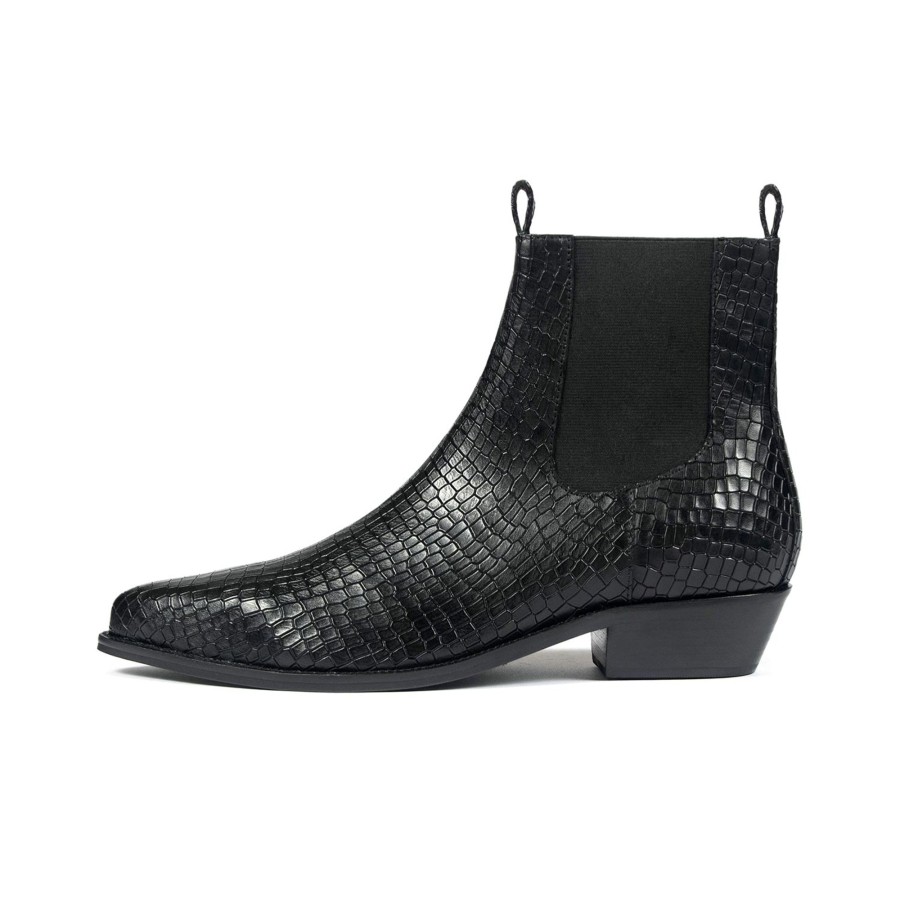 Men Straight To Hell Apparel Boots | Addison - Black Snakeskin Leather Chelsea Boots