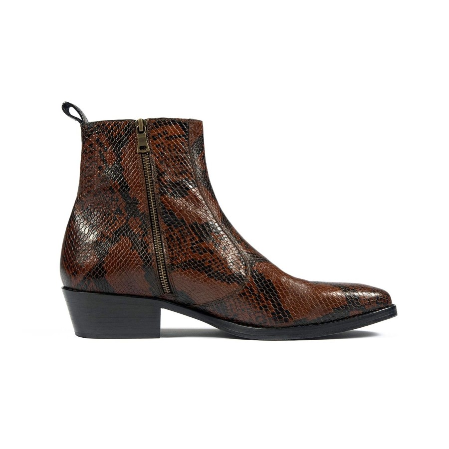 Men Straight To Hell Apparel Boots | Richards - Brown Snakeskin Leather Zip Boot