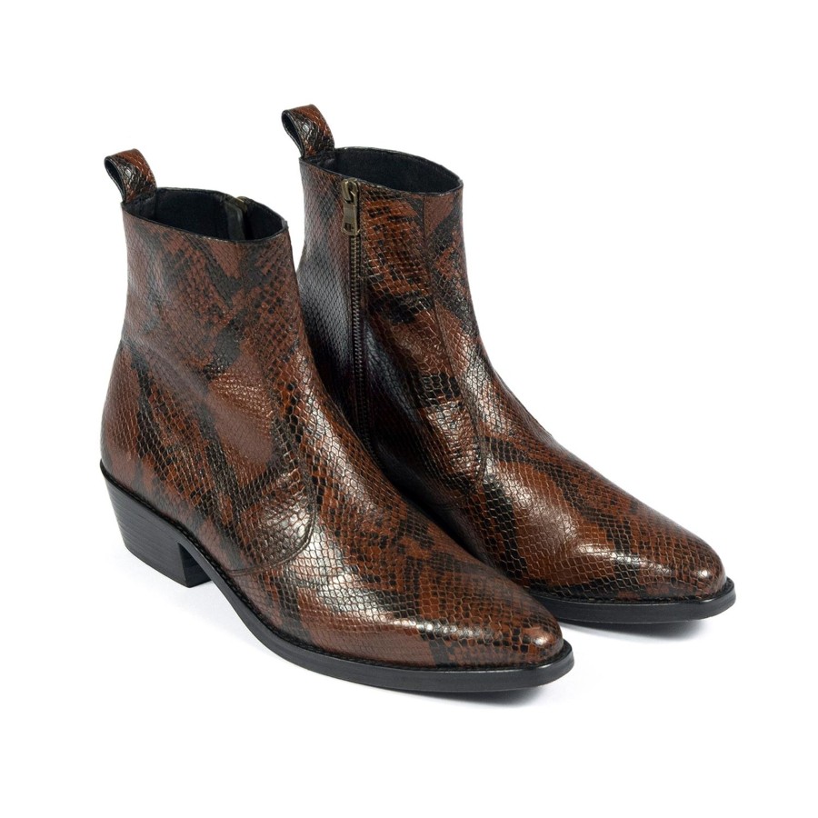 Men Straight To Hell Apparel Boots | Richards - Brown Snakeskin Leather Zip Boot