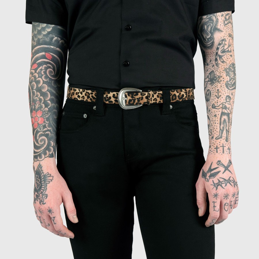 Men Straight To Hell Apparel Belts | Vegan Wyatt - Leopard Print Faux Leather Belt (Size 28)