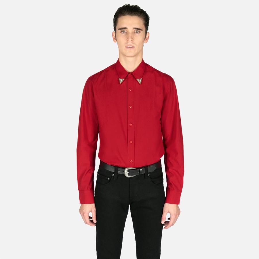 Men Straight To Hell Apparel Shirts | Bad Seed - Red Shirt With Collar Tips (Size Xs, M)