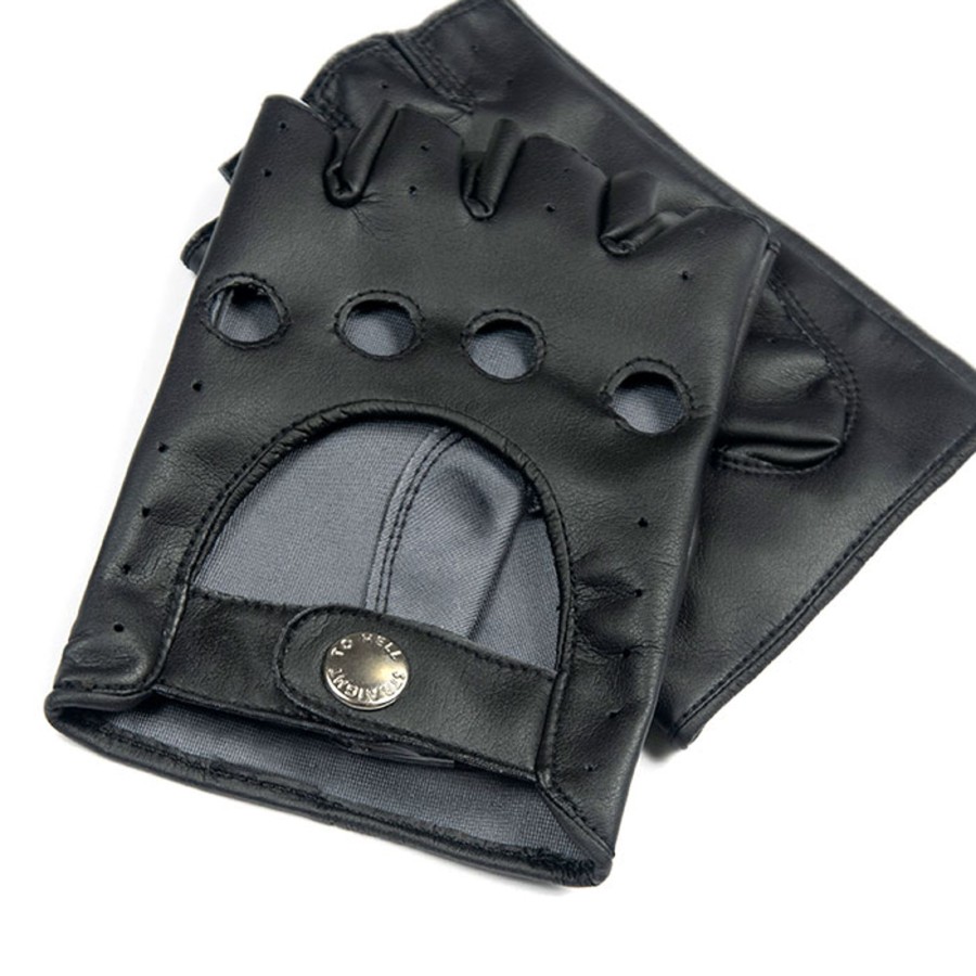 Women Straight To Hell Apparel Gloves | Vegan Bullitt Fingerless - Faux Leather Gloves